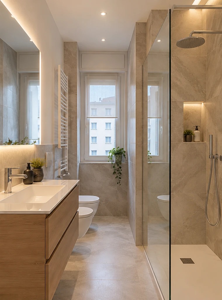 Bagno ristrutturato con doccia walk-in